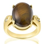 Gold Plated Genuine Oval Tiger Eye Ring - M