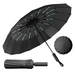 LENDOO Parapluie Compact Pliable 16 Baleines Anti-Tempête, Grand Parapluie Pliant à Ouverture Automatique, Coupe-vent, Parasol Anti-UV, Noir