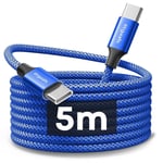 Extra-Long Câble Usb C 5m,60w Câble Usb C Vers Usb C Charge Rapide Chargeur Type C Cable Compatible Avec Iphone 15 Pro Samsung Galaxy S24 S23 S22 S21 S20 A53 A54 Etc -Blue.[W130]