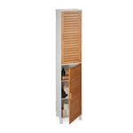 Relaxdays Armoire de Salle de Bain, H x L x P : 190x40x30 cm, 6 Compartiments, MDF & Bambou, Meuble Haut, Blanc - Nature