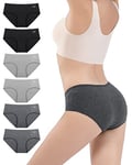 Culotte Femme Coton sous-vêtements Femme Stretch Taille Moyenne Panties Slip Respirant Multipack Paquet de 6, Gris Noir XS