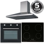 SIA 60cm Black Single Oven, 13 Amp Induction Hob And Stainless Steel Cooker Hood