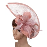 FHKGCD Wedding Holiday Mesh Sinamay Fascinator Hat For Women Three Feather Flower Party Church Tea Derby Fedora,Peach,