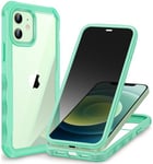 CENHUFO Anti Espion Coque iPhone 12 / iPhone 12 Pro, avec Protection écran Verre Trempé Anti Espion, 360° Antichoc Téléphone Housse Double Face Case Intégrale Etui pour iPhone 12/12 Pro - Vert