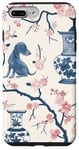 Coque pour iPhone 7 Plus/8 Plus Preppy Bocal en toile Chinoiserie Motif chiens et gingembre Rose et bleu