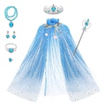 Cape Set 7 Delar Girls Princess Cloak Med Tiara Crown, Wand For Little Girls Dress Upblue