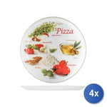 4x Assiettes à Pizza en Porcelaine Pizzafoods Assorti CM 33 Décoré Saturnia