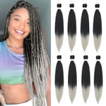 Braiding Hair Pre Stretched - 8 Packs Prestretched Braiding Hair 30 Inch Ombre Braiding Hair Itch Free Yaki Synthetic Hair Extension for Braids (30 Inch(8Packs), 1B/Silver)