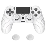 playvital Guardian Edition White Ergonomic Soft Anti-Slip Controller Silicone Case Cover for ps4, Rubber Protector with White Joystick Caps for ps4 Slim/for ps4 Pro Controller
