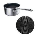 Le Creuset 3-Ply Stainless Steel Non-Stick Milk Pan, 14 cm and Silicone Cool Tool, Black