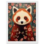 Artery8 Red Panda Cute Tree Blossom Kids Bedroom Artwork Framed Wall Art Print A4