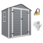 Outsunny Abri de Jardin cabanon en résine polypropylène 2,12 m² - 2 Portes 1 fenêtre et 1 Grille d'aération, Toit en Pente, Gris