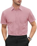 DEMEANOR Chemise à manches courtes pour homme - Chemise décontractée pour homme - Coupe droite - Chemise d'affaires pour homme - Chemise infroissable, Rose, M