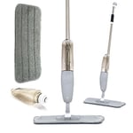 Balai à Franges en Microfibre - Tampons lavables et Flacon pulvérisateur Rechargeable - pour Nettoyer Les sols secs ou humides, pour sols stratifiés, Vinyle, carrelage ou parquet - Balai à vaporiser