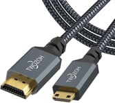 Mini Câbles HDMI vers HDMI 3M,Nylon Tressé Mini HDMI C vers Full HDMI A pour 3D/4K 60Hz 1080p,Caméscope,Ordinateur portable,Tablette et carte graphique/Vidéo