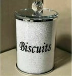 Biscuit Jar White Crushed Crystal Diamond Barrel Diamante Holder Storage Tin