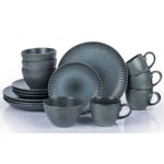 16-Piece Porcelain Dinner Set - Grey Reactive Glaze, Dishwasher & Microwave Safe