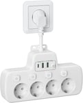 Multiprise avec Interrupteur Individuel, Prise Multiple USB C Electrique Murale avec 4 Prises et 3 Chargeur Adaptateur Standard Euro Câble Court 0.1M,Blanc