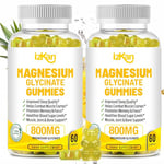 Izkan- Magnesium Glycinate Gummies 1600mg - Sugar Free Magnesium Supplement with Calcium, Potassium Vitamin D, B6 & CoQ10 for Calm Mood & Muscle, Sleep Support 60 Gummies (2X)