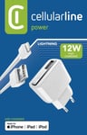 cellularline power chargeur mural prise cable 12w lightning iphone ipod ipad