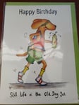 Dog birthday card running greetings card STILL LIFE IN THE OLD DOG YET fitness