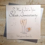 white cotton cards 1-Piece To Mum and Dad on Your Silver Anniversary Extra-Large Handmade 25th Anniversary Card, Champagne Glasses