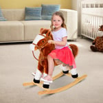 HOMCOM Rocking Horse Toy Plush Wood Pony Riding Rocker Neigh Sound Brown