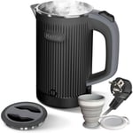 Bouilloire électrique portable avec tasse pliante, 800ml voyage bouilloire électrique cuisson rapide silencieux en acier inoxydable petite bouilloire