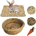 Bunny Grass Mat Woven Bed Mat,Rabbit Digging Hay Straw Resting Basket Bedding Nest,Fun Small Animals Play Balls Rolling Chew Toys Gnawing Treats for Guinea Pig Hamster Chinchilla Parrot (Rabbit love)