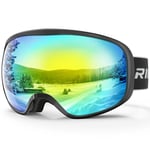 RIOROO Masque et Lunettes de Ski Moto Skateboard supérieure pour Homme Femme, 100% Anti-UV, Anti-poussière, Anti-Buée, Coupe-Vent double lentille Motoneige Moto Lunettes Ski Goggles, pour Ski, Surf