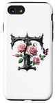 Coque pour iPhone SE (2020) / 7 / 8 Letter T Initial Floral Monogram Rose Pink Flower Butterfly