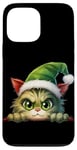 iPhone 13 Pro Max Green Christmas Cat Wearing Green Xmas Santa Hat Kitten Case