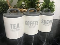 Set of 3 Retro Canister Set-Tea/Coffee/Sugar Storage Jars Kitchen Essentials