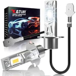 KATUR Ampoule H3 LED, 16000LM H3 Phares Avant De Voitures, 6000K Blanc 500% Lumineuses H3 LED Voiture Anti Erreur Canbus, Plug and Play 1:1 Remplace Lampes Halogènes Et Xénon, 2 Pièces