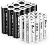 12xAA et 12xAAA 2800/1100mAh Piles Rechargeables, 1,2V AA et AAA Ni-MH Haute Capacité Pile Rechargeables, Pré-chargé, Faible Auto-décharge, 1200 Cycles - (12AA+12AAA).[G108]