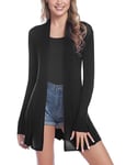 Sykooria Gilet Femme en Coton Long Tricoté Veste Casual à Manches Longue Cardigan Respirant Élégant,S,Noir 2