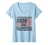 Womens Veterans Day Remember the Fallen USA Flag Soldiers Boots V-Neck T-Shirt