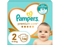 Pampers Premium Care Tape-Bleier, Størrelse 2, 136 Bleier, 4-8 Kg