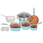 Blue and Copper Induction 14 Pcs Cookware Set Non Stick Frying Pan Pot Saucepan