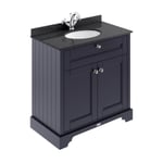 Old London Twilight Blue 800mm 2 Door Vanity Unit with Black Marble Top and Basi