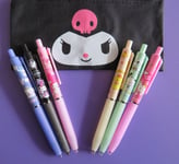 Anime Hello Kitty Kuromi Design Set 6 Black Ink 0.5 mm Gel Pens & Pencil Case