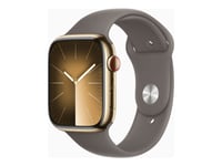 Apple Watch Series 9 (GPS + Cellular) - 45 mm - guld, rostfritt stål - smart klocka med sportband - fluoroelastomer - clay - bandstorlek: S/M - 64 GB