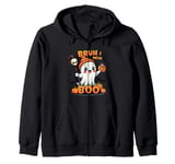 Funny Halloween Ghost Bruh I Mean Boo Skull Pumpkin Candy Zip Hoodie