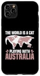 Coque pour iPhone 11 Pro Max Le monde est un chat qui joue avec l'Australie World Map Traveler