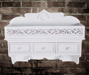 Vintage Wall Mounted Shelf Shabby Chic Antique Style Storage Unit Wooden White