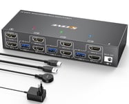 Switch Kvm Usb 3.0 Hdmi 2 Moniteurs 3 Ordinateurs, Commutateur Kvm 4K@60Hz Edid Hdmi 2.0, Dual Monitor Kvm Switch 3 Pc Hdmi Partage Clavier, Souris, Avec Télécommande Filaire Et 5 [PCZ230142]