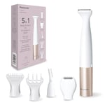 Panasonic ES-WM31 in 1 Body & Bikini Kit, Women's Hair Remover, Ladies Shavers, Bikini Trimmer, 5 Attachments, IPX7 Waterproof, Wet & Dry, Battery Powered (1 x AA Required), White Gold