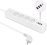 Multipr Electrique, Multipr Usb 4 Pr S Avec 4 Ports Usb Multipr Avec Interrupteur (16A/4000W), Pr Multiple Avec Cable 1.8M Pour Maison, Bureau