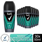 Sure Men Sensitive Antiperspirant Roll On 48H Sweat & Odour Protection, 30x50ml