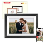 Cadre Photo Numérique WiFi 10.1" avec Extérieur en Bois Brossé Noir, 32 Go Intégré écran Tactile IPS 1280 * 800, Partage de Photos/Vidéos Via l'application Frameo, Meilleur Cadeau pour Vos Proches